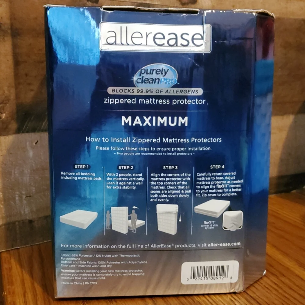 ALLEREASE Maximum Mattress Protector Blocks 99.9% Allergens White Full Flex Fit